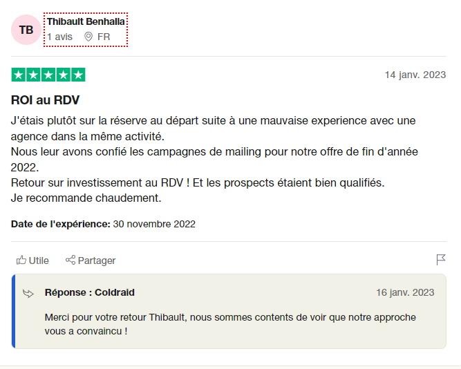Avis de Thibault concernant les services de Copywrting de Coldraid